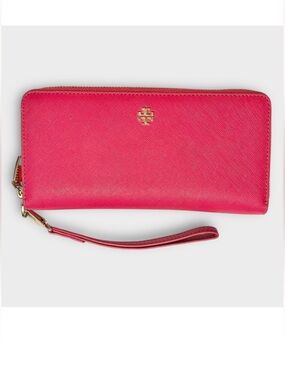 TORY BURCH Emerson Continental Wallet Pink Leather Gold Hardware
